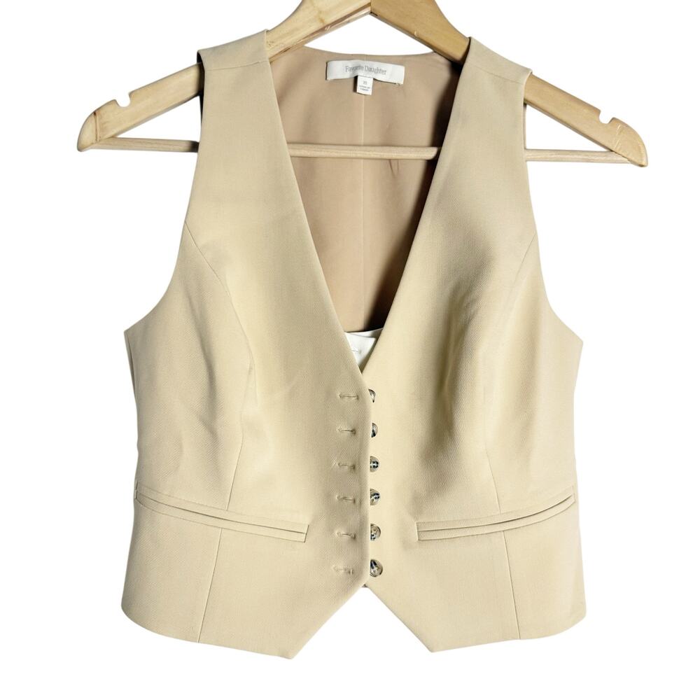Favorite Daughter Margaret Beige Button Front Sleeveless Crepe Vest Size XS - Picture 5 of 16